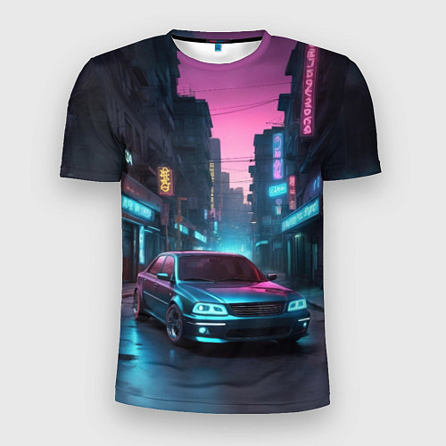 Мужская спорт-футболка Автомобиль на закате дня / 3D-принт – фото 1