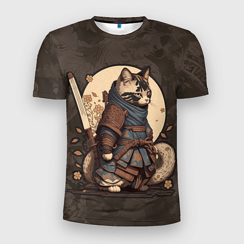 Мужская спорт-футболка Кошачий самурай в японском стиле / 3D-принт – фото 1