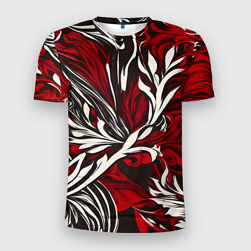 Мужская спорт-футболка Красно белый узор на чёрном фоне / 3D-принт – фото 1