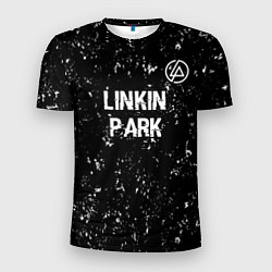 Футболка спортивная мужская Linkin Park glitch на темном фоне посередине, цвет: 3D-принт