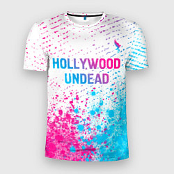 Мужская спорт-футболка Hollywood Undead neon gradient style посередине