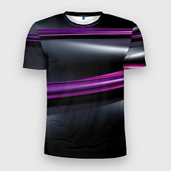 Футболка спортивная мужская Фиолетовые полосы на черном фоне, цвет: 3D-принт
