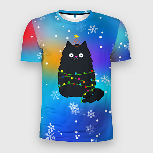 Мужская спорт-футболка Новогодний котик и снежинки / 3D-принт – фото 1