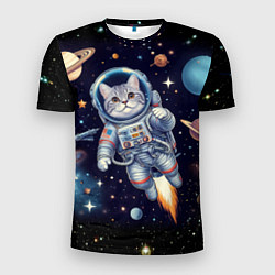 Мужская спорт-футболка Крутой котик в открытом космосе - нейросеть