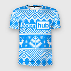 Мужская спорт-футболка Порнхаб - новогодний синий паттерн