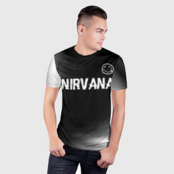 Футболка спортивная мужская Nirvana glitch на темном фоне посередине, цвет: 3D-принт — фото 2