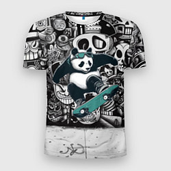 Мужская спорт-футболка Скейтбордист панда на фоне граффити