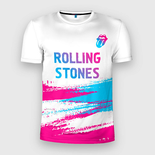 Мужская спорт-футболка Rolling Stones neon gradient style посередине / 3D-принт – фото 1