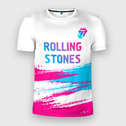 Мужская спорт-футболка Rolling Stones neon gradient style посередине