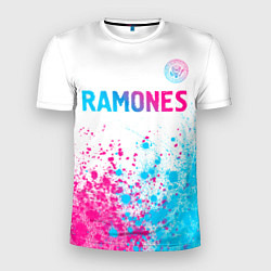 Мужская спорт-футболка Ramones neon gradient style посередине