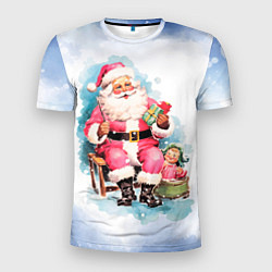 Мужская спорт-футболка Акварельный ретро Санта Клаус