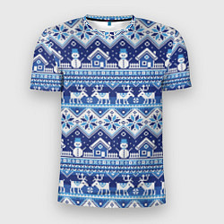 Мужская спорт-футболка Вязанный зимний пейзаж с оленями