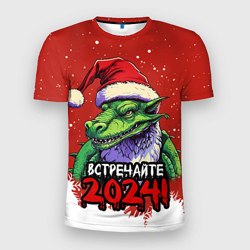 Мужская спорт-футболка Встречайте 2024 год зеленого дракона / 3D-принт – фото 1