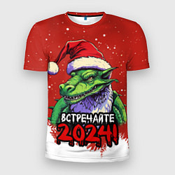 Мужская спорт-футболка Встречайте 2024 год зеленого дракона