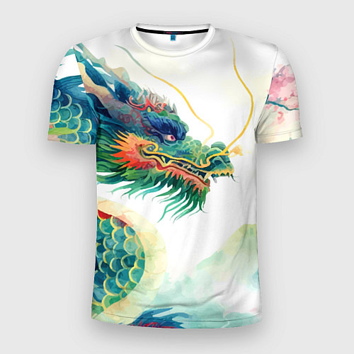 Мужская спорт-футболка Japanese dragon - watercolor art / 3D-принт – фото 1