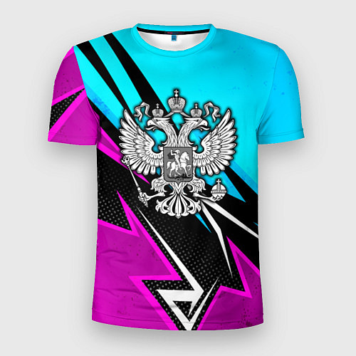 Мужская спорт-футболка Герб рф - неоновый / 3D-принт – фото 1