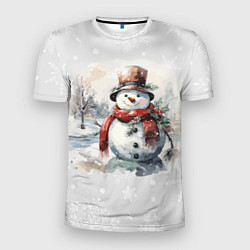 Мужская спорт-футболка Снеговик во дворе