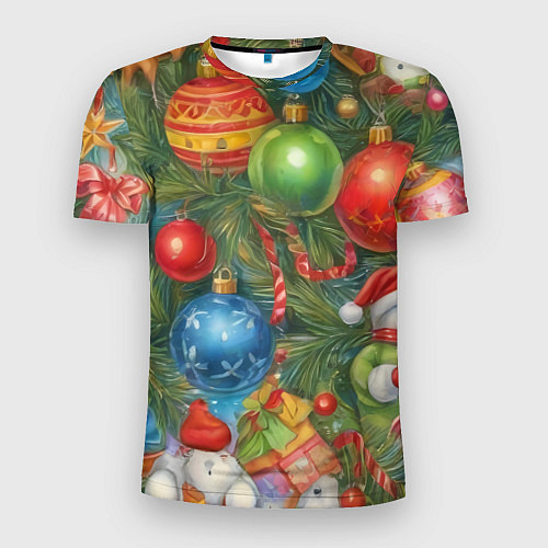 Мужская спорт-футболка Новогодний принт на елке / 3D-принт – фото 1