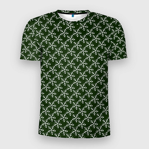 Мужская спорт-футболка Паттерн снежинки тёмно-зелёный / 3D-принт – фото 1