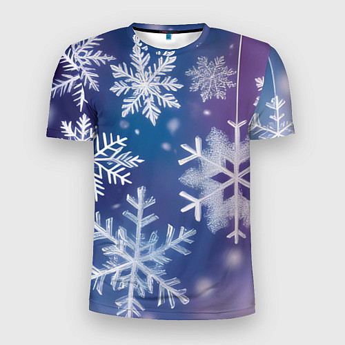 Мужская спорт-футболка Снежинки на фиолетово-синем фоне / 3D-принт – фото 1