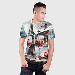 Футболка спортивная мужская Новогодние напитки на фоне зимнего пейзажа, цвет: 3D-принт — фото 2