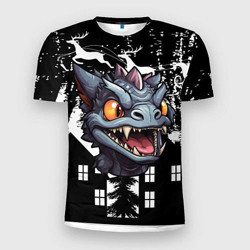 Мужская спорт-футболка Злой дракон на черном фоне / 3D-принт – фото 1