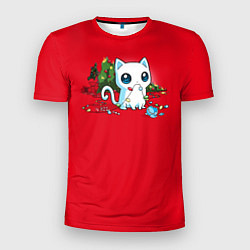 Мужская спорт-футболка Озорной новогодний котик