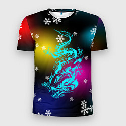 Мужская спорт-футболка Праздничный дракон и снежинки