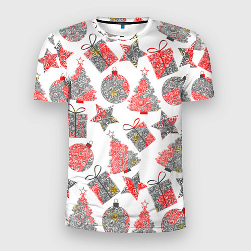 Мужская спорт-футболка Праздничные узоры подарки / 3D-принт – фото 1