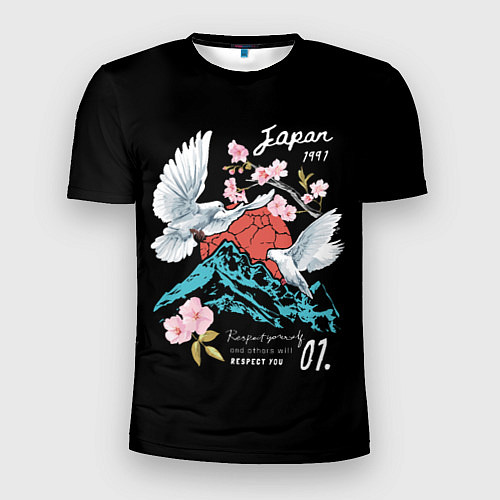 Мужская спорт-футболка Сакура горы голуби / 3D-принт – фото 1