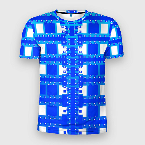 Мужская спорт-футболка Синие и белые квадраты / 3D-принт – фото 1
