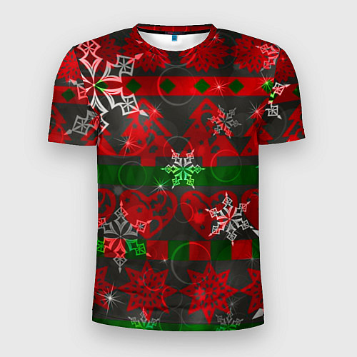 Мужская спорт-футболка Рождественские узоры ёлки и снежинки / 3D-принт – фото 1