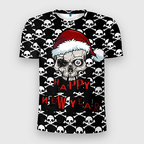 Мужская спорт-футболка Happy New Year новогодний череп / 3D-принт – фото 1