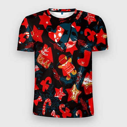 Мужская спорт-футболка Рождественские узоры красные / 3D-принт – фото 1