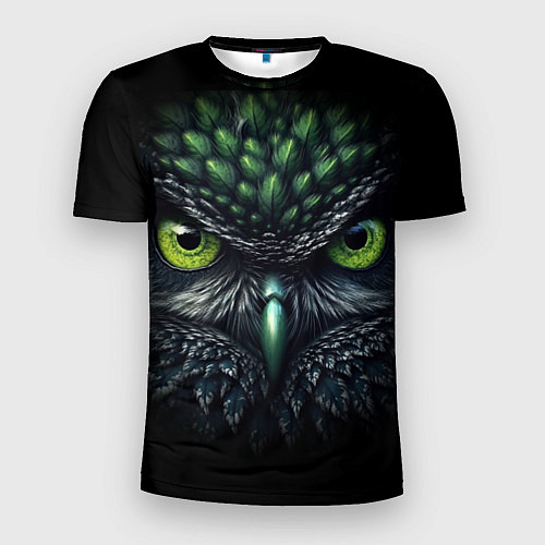 Мужская спорт-футболка Грозная зеленая сова / 3D-принт – фото 1