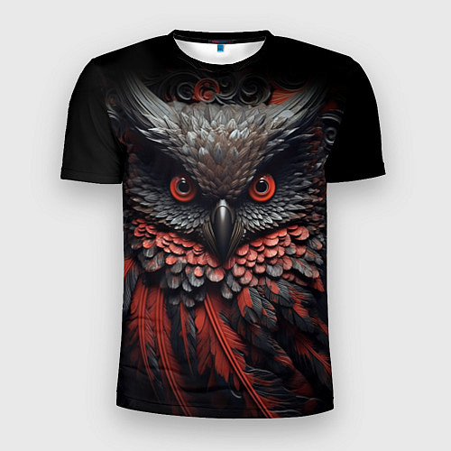 Мужская спорт-футболка Черная сова с красными крыльями / 3D-принт – фото 1