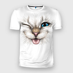 Мужская спорт-футболка Котёнок подмигивает и показывает язык