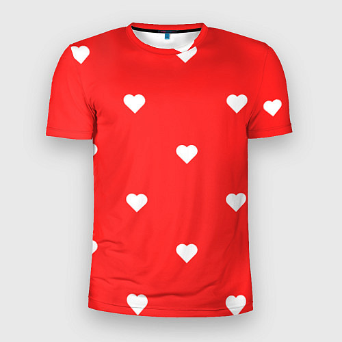 Мужская спорт-футболка Белые сердца на красном фоне / 3D-принт – фото 1