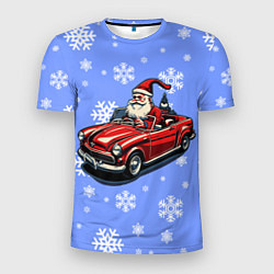 Мужская спорт-футболка Дед Мороз едет на машине