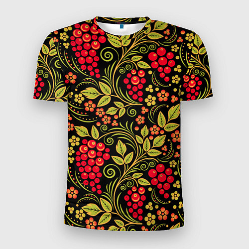Мужская спорт-футболка Хохломская роспись красные ягоды / 3D-принт – фото 1