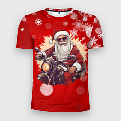 Мужская спорт-футболка Санта на мотоцикле