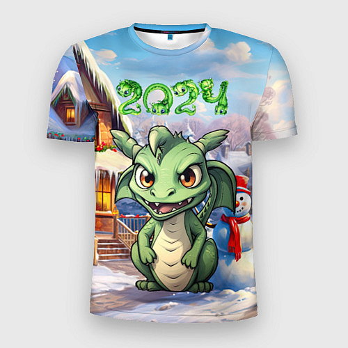 Мужская спорт-футболка Снежный зимний дом с драконом / 3D-принт – фото 1