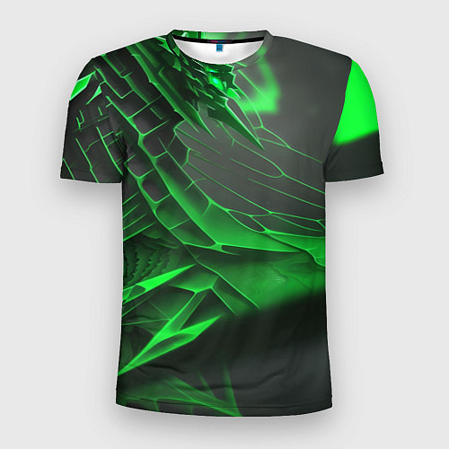 Мужская спорт-футболка Зелёная сеть на чёрном фоне / 3D-принт – фото 1