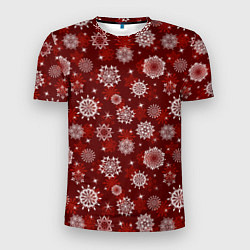 Футболка спортивная мужская Snowflakes on a red background, цвет: 3D-принт