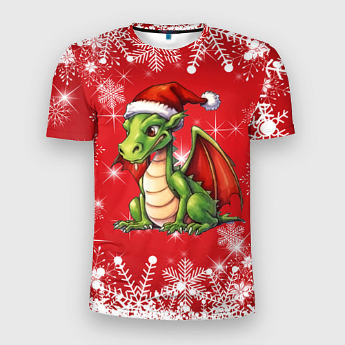 Мужская спорт-футболка Милый маленький новогодний дракон в новогодней шап / 3D-принт – фото 1