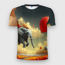 Мужская спорт-футболка Сюрреалистичный слон летит за шариком