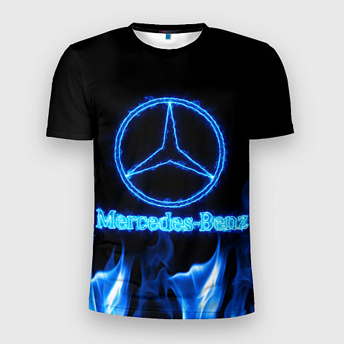 Мужская спорт-футболка Mercedes-benz blue neon / 3D-принт – фото 1