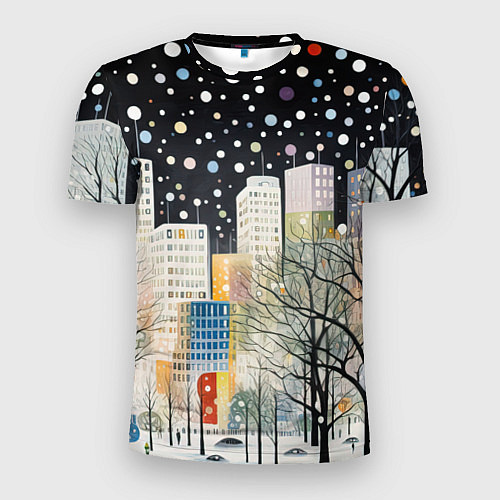 Мужская спорт-футболка Новогодний ночной город / 3D-принт – фото 1