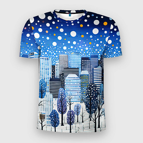 Мужская спорт-футболка Новогодний синий ночной город / 3D-принт – фото 1
