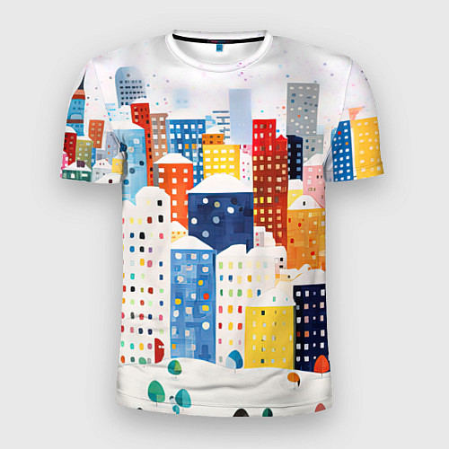 Мужская спорт-футболка День в новогоднем городе / 3D-принт – фото 1